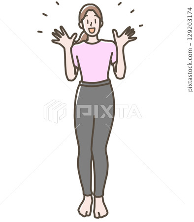 Illustration of a happy woman wearing yoga wear 129203174
