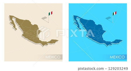 Mexican country flag installed on geographic positioning map point of country territory. Mexico commonwealth banner on land and sea. Festive patriotic HD format template for independence day Mexican country flag installed on geographic positioning map point of country territory. Mexico commonwealth banner on land and sea. Festive patriotic HD format template for independence day 129203249
