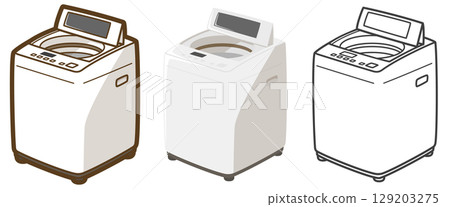 Top-loading washing machine with the lid open 129203275
