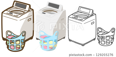 頂部洗衣機和裝有衣物的洗衣籃 129203276