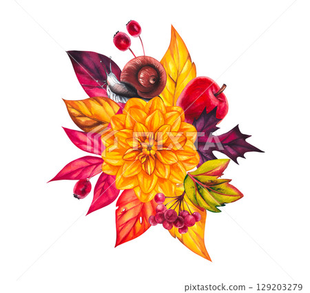 Autumn Watercolor Set Hand Drawn Watercolor 129203279