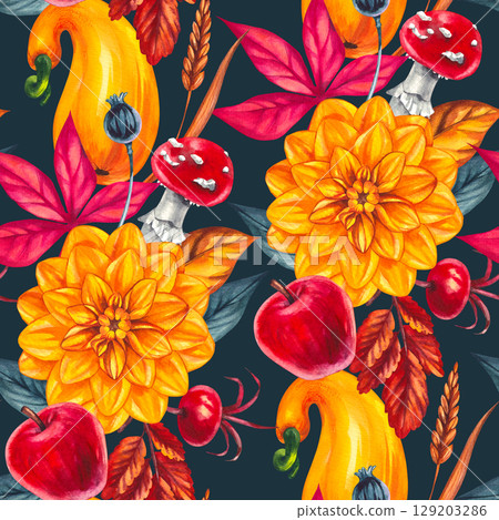 Autumn Watercolor Set Hand Drawn Watercolor 129203286