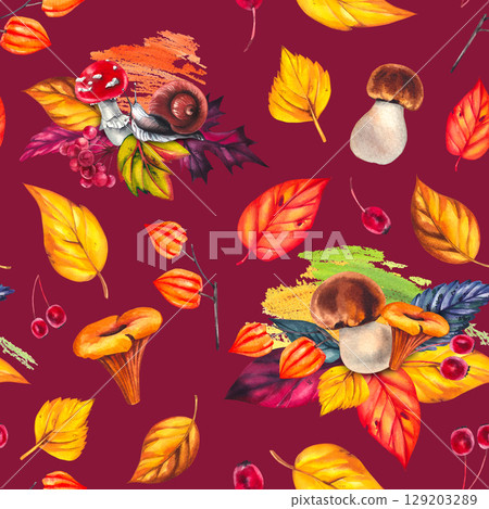 Autumn Watercolor Set Hand Drawn Watercolor 129203289