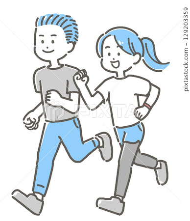 Illustration of a male and female couple jogging Illustration of a male and female couple jogging 129203359