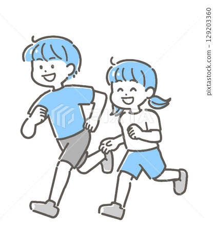 男孩和女孩慢跑的插圖 129203360