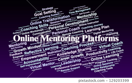 Online Mentoring Platforms Word Cloud. Concepts of Digital Coaching and Remote Growth 129203399