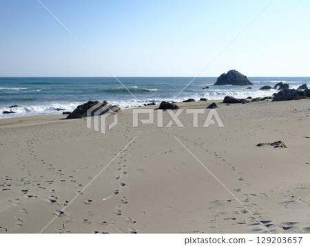 Waves crashing on the sand at Long Beach on a sunny day Waves crashing on the sand at Long Beach on a sunny day 129203657