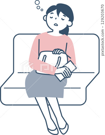 一名年輕女子拿著智慧型手機打瞌睡 129203670
