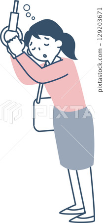 一名年輕女子抓著皮帶打瞌睡 一名年輕女子抓著皮帶打瞌睡 129203671