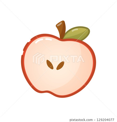 Cartoon apple half with seeds and leaf 129204077