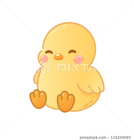 Cute yellow chick sitting and smiling cartoon 129204085