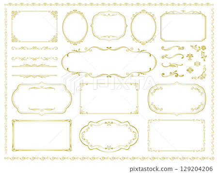 一組金色復古框架和植物裝飾品，無需文字即可輕鬆使用。 129204206