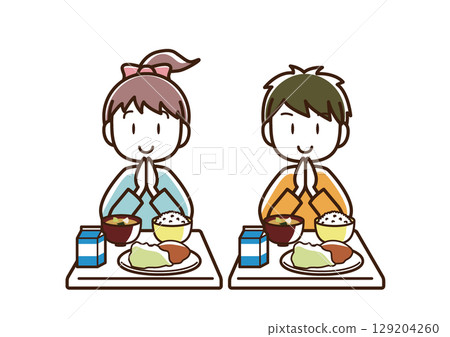 孩子們吃學校午餐 129204260