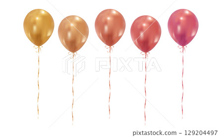 Colorful isolated balloons floating on a white background. Applicable for celebration, party, or festive themes. 129204497