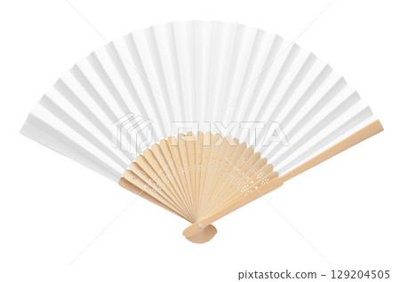 Folding paper bamboo fan mockup. Chinese or japanese blank fan for sublimation. 129204505