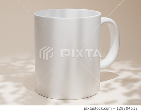 White blank ceramic mug with shadow overlay. 11oz Coffee mug template. 3d rendering White blank ceramic mug with shadow overlay. 11oz Coffee mug template. 3d rendering 129204512