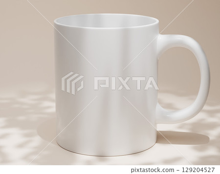White blank ceramic mug with shadow overlay. 11oz Coffee mug template. 3d rendering 129204527