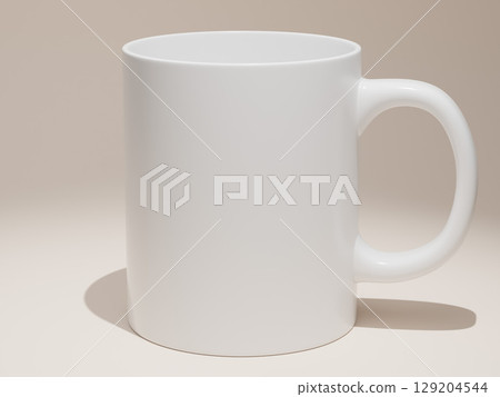 White blank ceramic mug with shadow overlay. 11oz Coffee mug template. 3d rendering 129204544