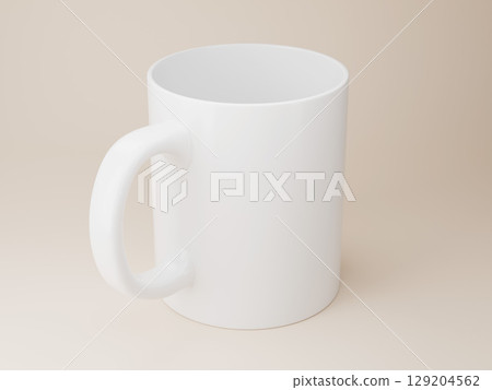 White blank ceramic mug with shadow overlay. 11oz Coffee mug template. 3d rendering White blank ceramic mug with shadow overlay. 11oz Coffee mug template. 3d rendering 129204562