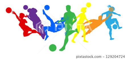 Soccer Football Players Male Female Silhouettes Soccer Football Players Male Female Silhouettes 129204724