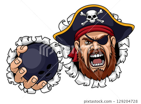 Pirate Bowling Ball Sports Mascot Illustration Pirate Bowling Ball Sports Mascot Illustration 129204728