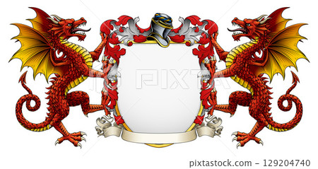 Dragon Coat of Arms Crest Heraldic Knight Shield 129204740