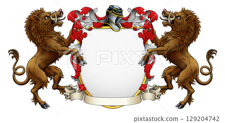 Boars Coat of Arms Crest Heraldic Knight Shield Boars Coat of Arms Crest Heraldic Knight Shield 129204742