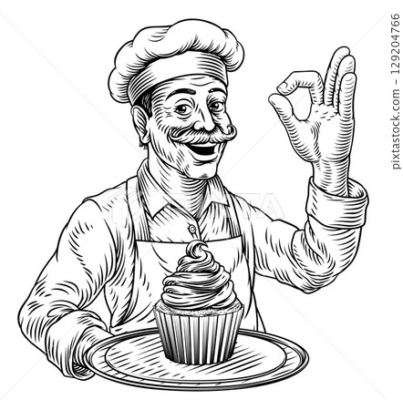 Pastry Chef Cupcake Cake Baker Bakery Illustration 129204766