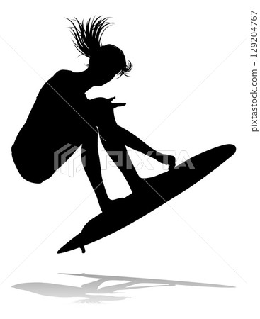 Woman Surfer Surfboard Female Surfer Silhouette Woman Surfer Surfboard Female Surfer Silhouette 129204767