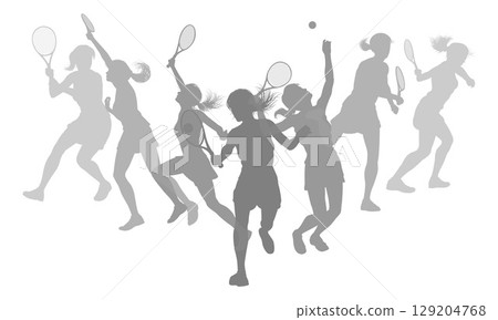 Silhouette Tennis Players Silhouettes Concept Silhouette Tennis Players Silhouettes Concept 129204768