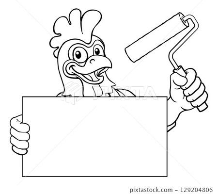 Rooster Painter Decorator Paint Roller Mascot 129204806