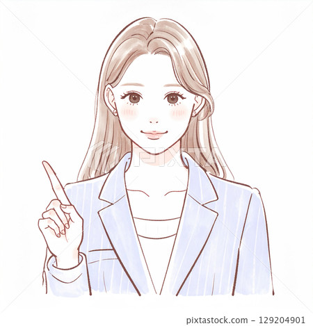 Simple illustration of a woman pointing and explaining 129204901