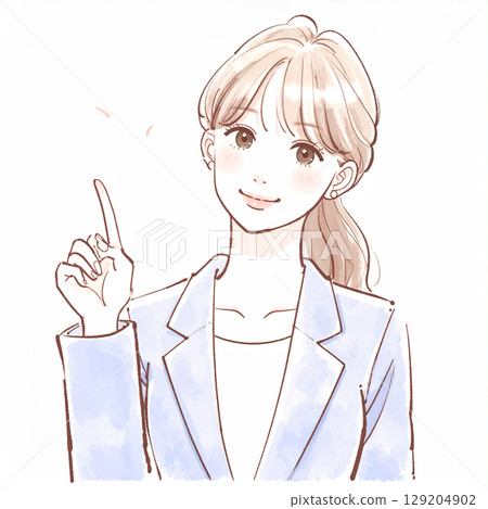 Simple illustration of a woman pointing and explaining Simple illustration of a woman pointing and explaining 129204902