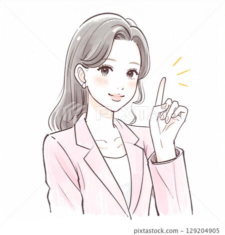 Simple illustration of a woman pointing and explaining 129204905