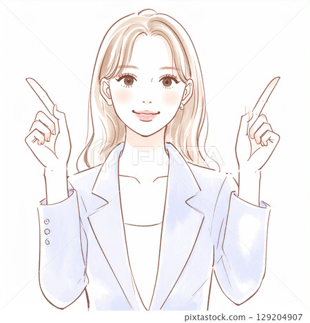 Simple illustration of a woman pointing and explaining Simple illustration of a woman pointing and explaining 129204907