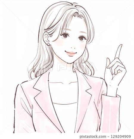 Simple illustration of a woman pointing and explaining 129204909