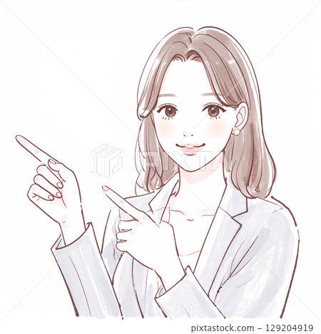 Simple illustration of a woman pointing and explaining 129204919