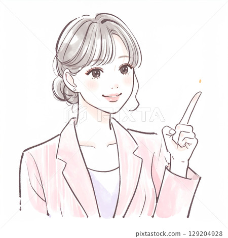 Simple illustration of a woman pointing and explaining 129204928