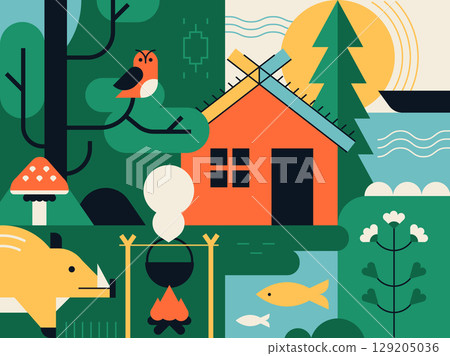 Natural parkland - colorful flat design style illustration 129205036