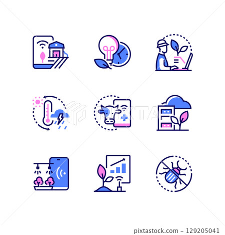 Smart farm - modern colorful line design style icons Smart farm - modern colorful line design style icons 129205041