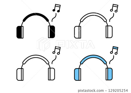 一組不同配色方案的耳機圖標 一組不同配色方案的耳機圖標 129205254