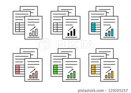 A set of icons for business documents in various color schemes 129205257