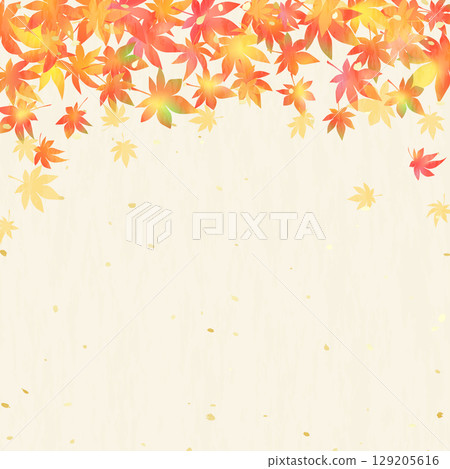 Beautiful gradient autumn leaves and Japanese paper style background illustration 129205616