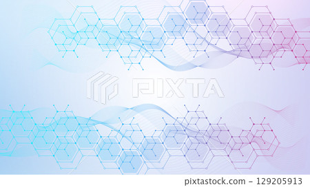 Hexagonal abstract background. Big Data Visualization. Global network connection. Medical, technology, science background. Vector illustration. 129205913