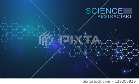 Health care abstract background with hexagons, lines and dots. Medical innovation banner template concept. Biology and pharmaceutical technology background. Vector illustration. 129205929