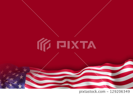 A vivid representation featuring the USA flag waving against a solid red backdrop creates an ideal setting for text and graphic content. Captivating and versatile for diverse themes A vivid representation featuring the USA flag waving against a solid red backdrop creates an ideal setting for text and graphic content. Captivating and versatile for diverse themes 129206349
