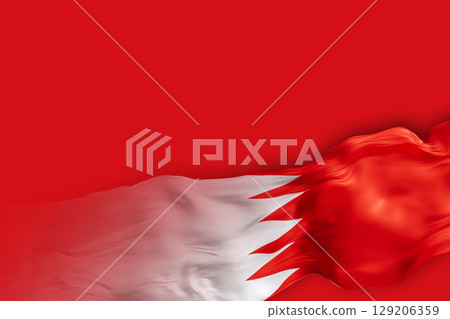 The national flag of Bahrain proudly displays its red and white colors, fluttering elegantly against a solid background. This vibrant setting offers ample space for text or imagery The national flag of Bahrain proudly displays its red and white colors, fluttering elegantly against a solid background. This vibrant setting offers ample space for text or imagery 129206359