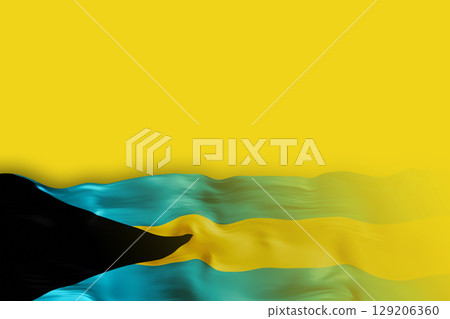 Bahamas national flag displayed against a bright background, featuring vibrant colors. This design offers ample space for text or branding, ideal for promotional materials 129206360