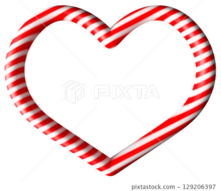 Heart-shaped frame, candy cane style, isolated on white background, perfect for holiday-themed advertisings and designs. Celebrate the joy of Christmas. 3D render. Heart-shaped frame, candy cane style, isolated on white background, perfect for holiday-themed advertisings and designs. Celebrate the joy of Christmas. 3D render. 129206397