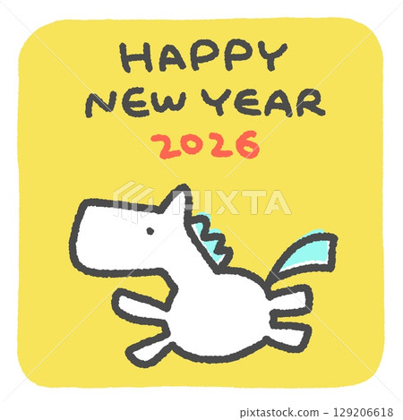 Simple and cute running white horse New Year's card for 2026 (square, for SNS, LINE, and Instagram) 129206618